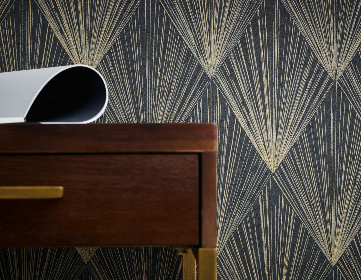 Tapeta ścienna wzór geometryczny, AS Metropolitan Stories 37864-4 czarno-złote, romby, kwadraty