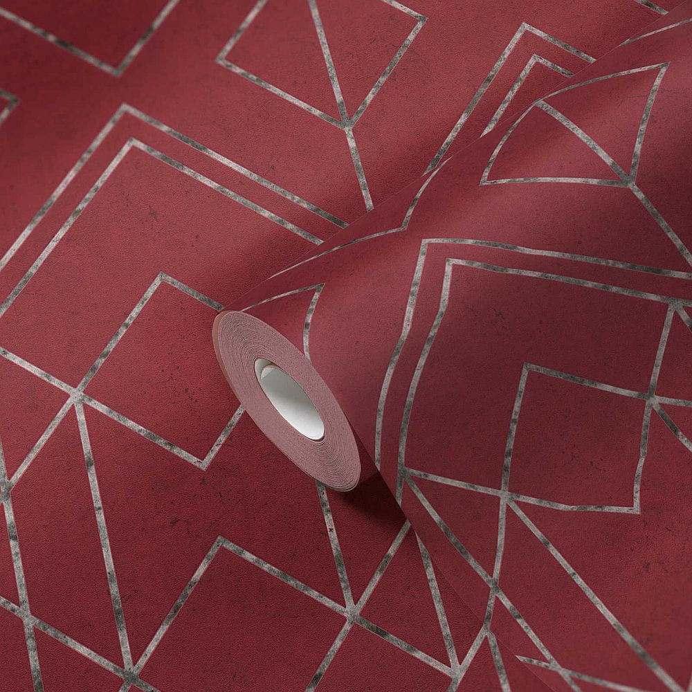 Tapeta ścienna AS Metropolitan Stories 2 37869-2, okładzina winylowa na flizelinie w kolorze bordowym, duży wzór geometryczny