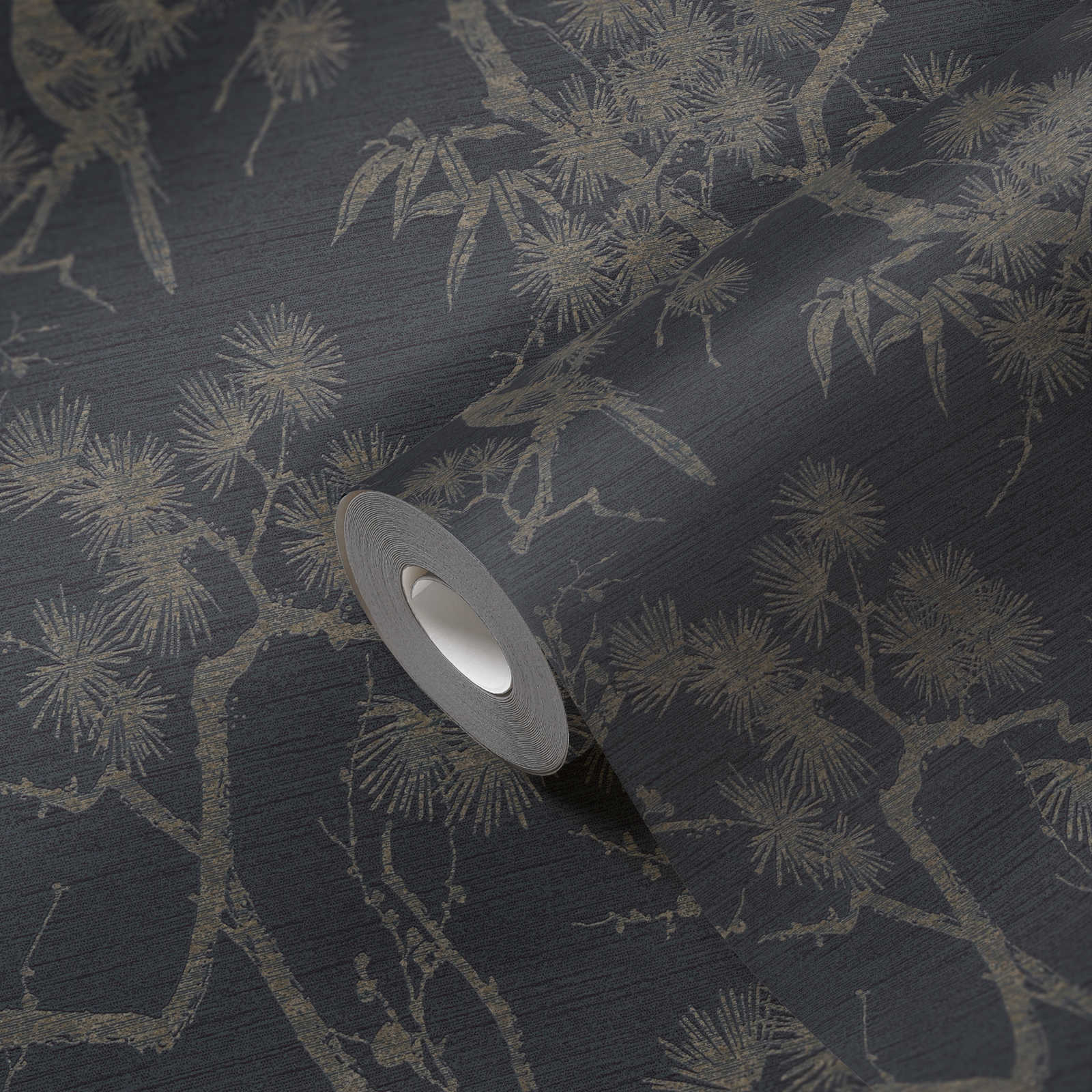 Tapeta ścienna w drzewka, krzewy, ptaki, AS Metropolitan Stories 37867-2 czarna