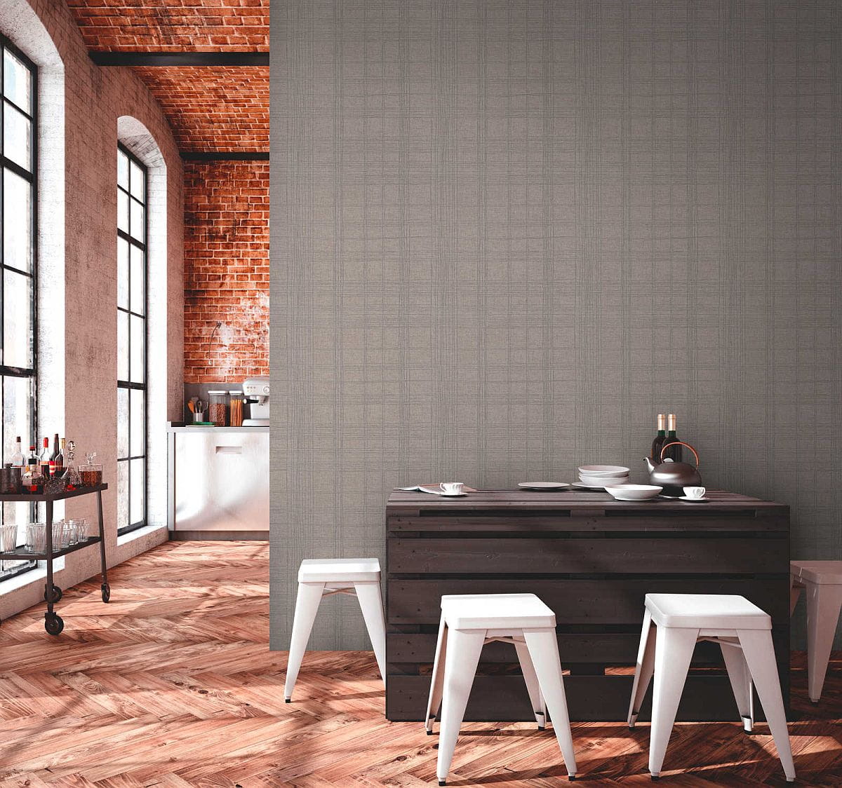 Tapeta ścienna AS Metropolitan Stories 37919-2, brązowo-srebrny wzór geometryczny, krata