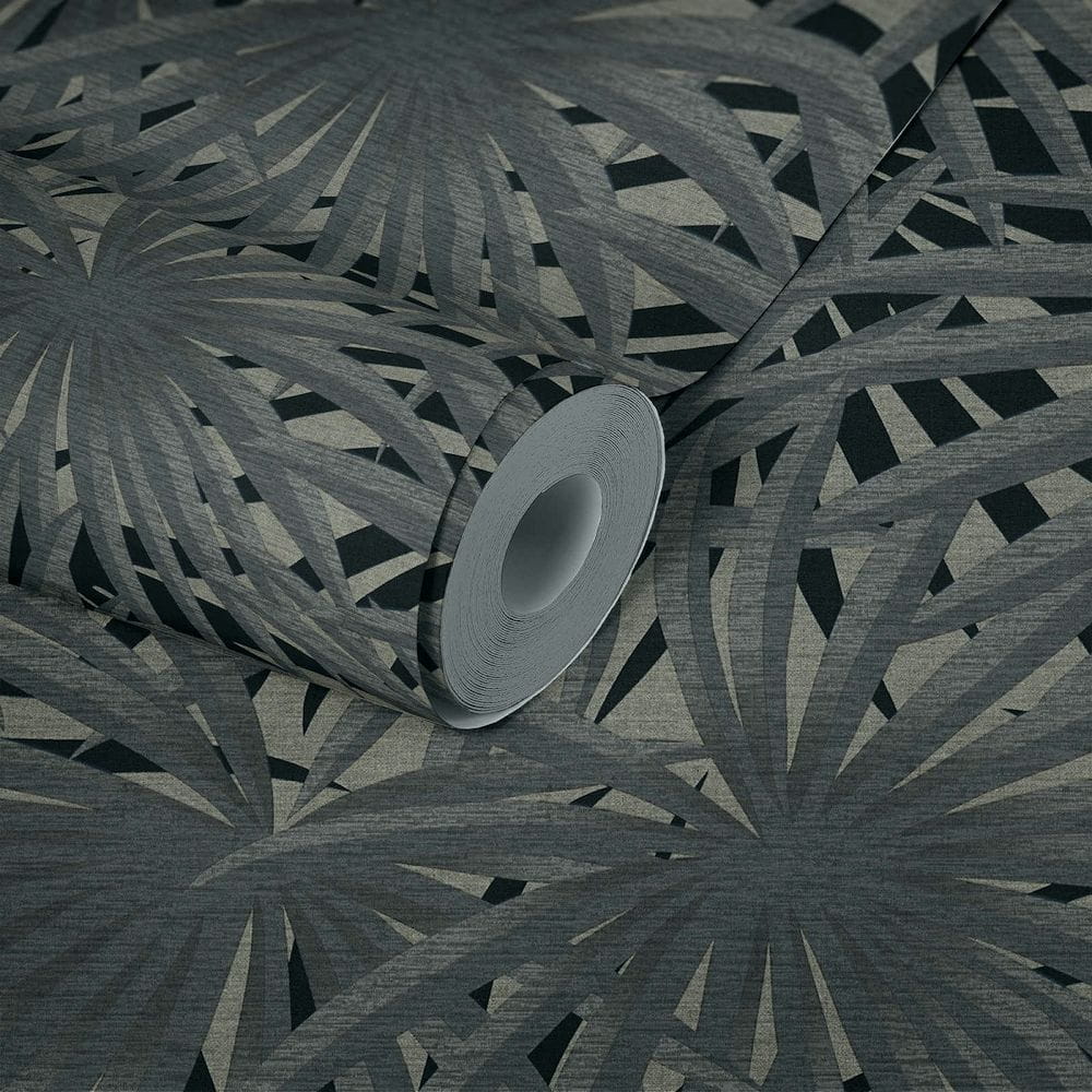 Tapeta ścienna w duże liście, palmy 3D, AS Metropolitan Stories 37861-2, szary, czarny, srebrny