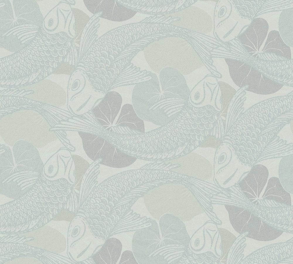 Tapeta ścienna w rybki koi, AS Metropolitan Stories 37859-6 kremowo-srebrny