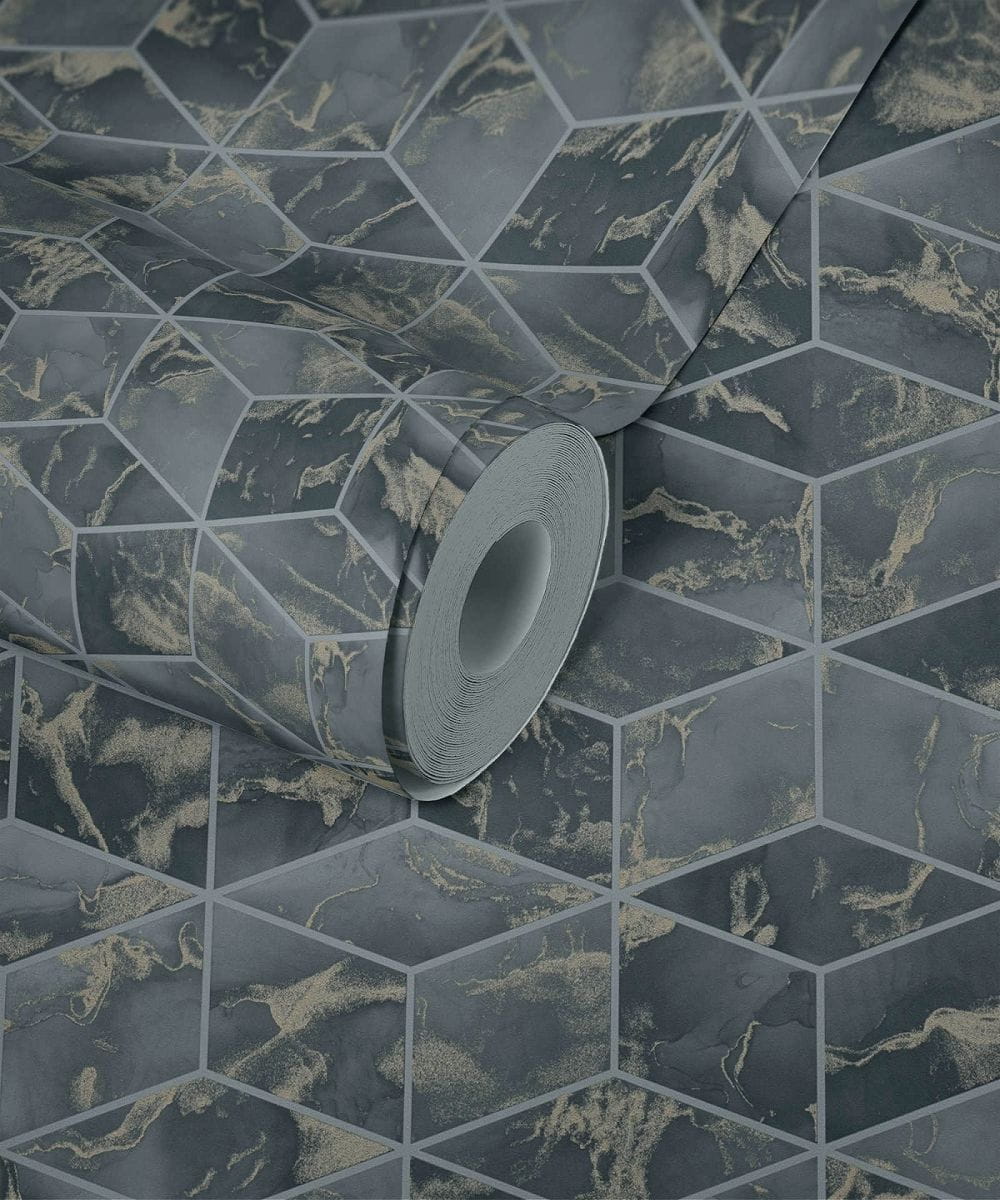 Tapeta ścienna w kafle, terakota, do łazienki AS Metropolitan Stories 37863-3 czarno-złoty