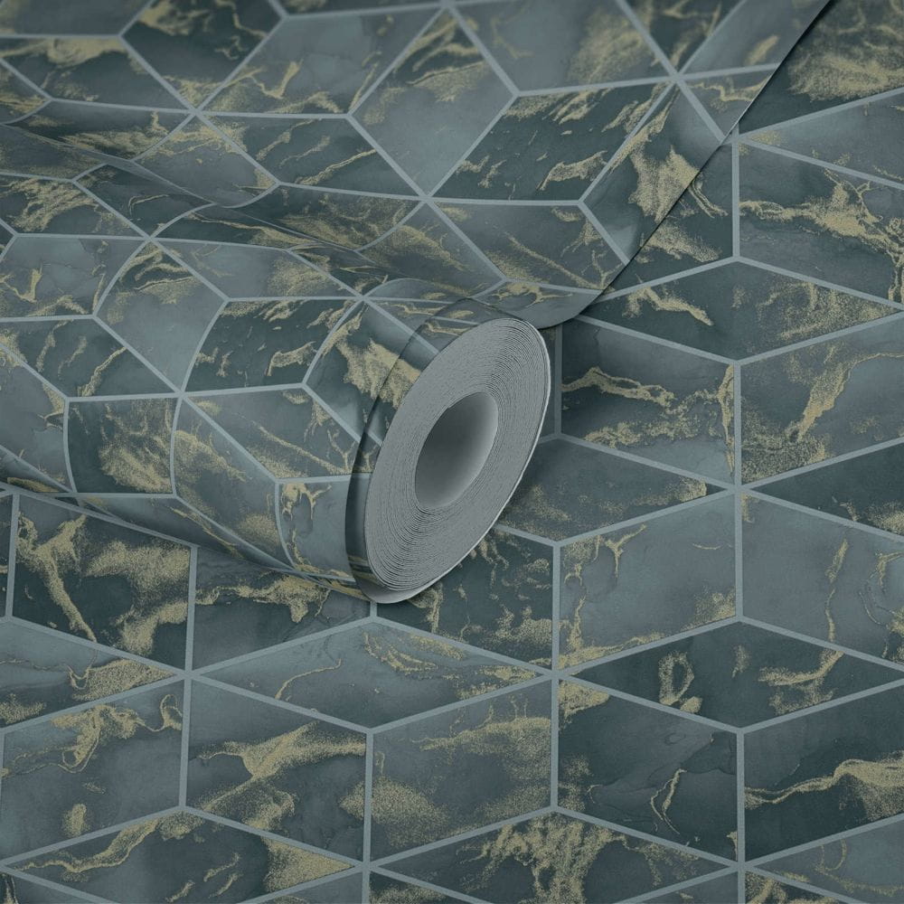 Tapeta ścienna w kafle, terakota, do łazienki AS Metropolitan Stories 37863-4 stalowa-złoty