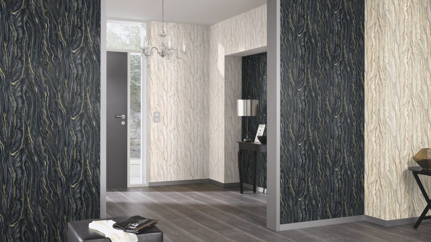 Tapeta Elle 10149-15 Erismann na flizelinie czarno-złoty marmur, imitacja naturalnego marmuru