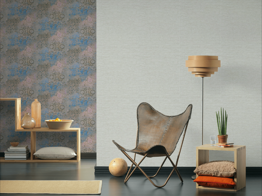 Tapeta AS Metropolitan Stories 37857-1, jednokolorowa, imitacja worka, lnianej tkaniny biała, szara