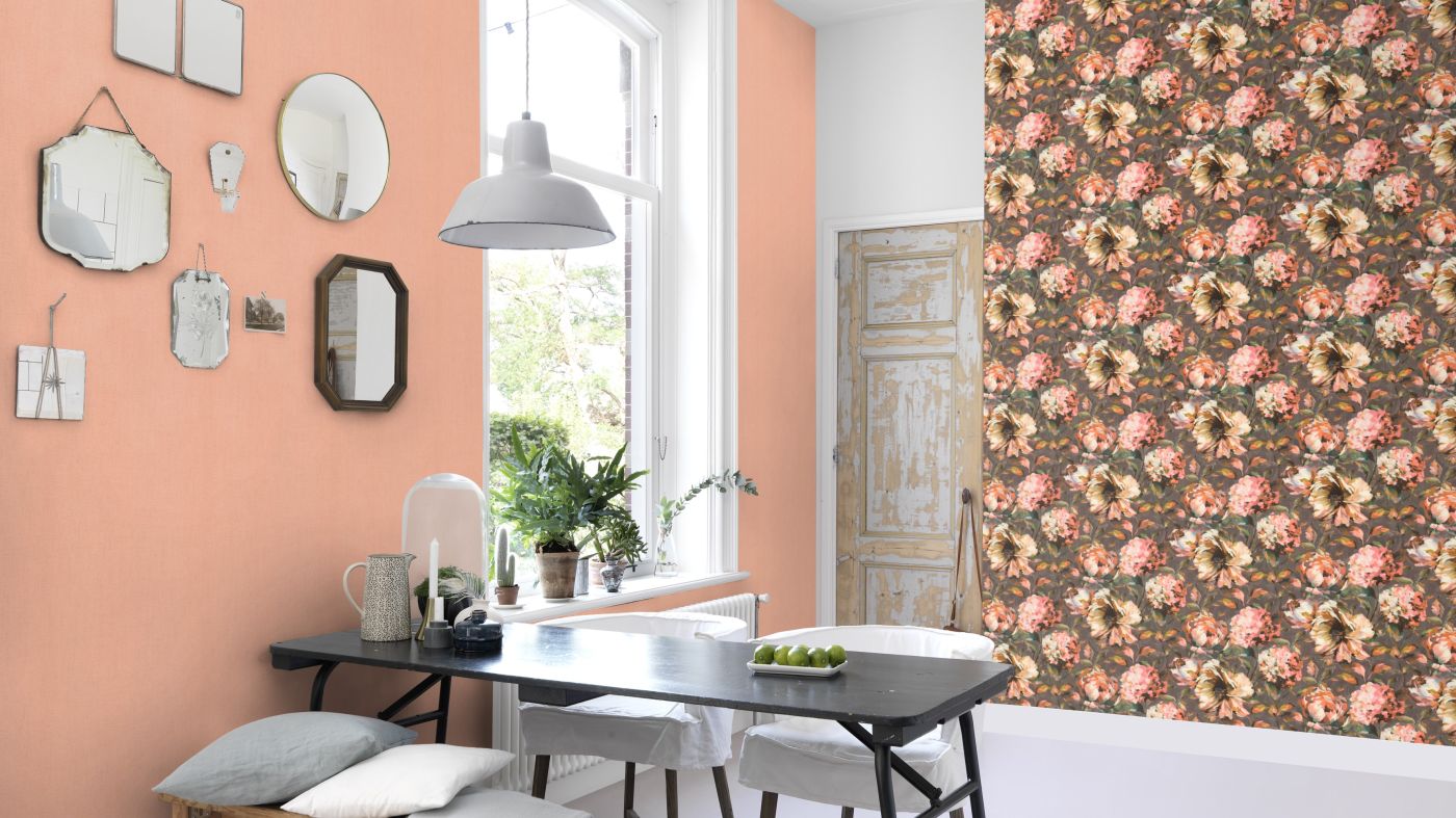 Florentine III 484557 Tapeta ścienna Rasch tło, jednolita łososiowa