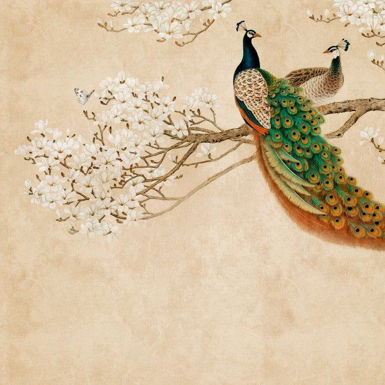 Metropolitan Stories The Wall 38236-1 Tapeta ścienna AS-MURAL, gałęzie, kwiaty, pawie