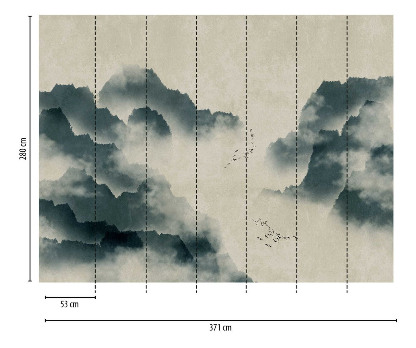 Metropolitan Stories The Wall 38246-1 Tapeta ścienna AS-MURAL, mgła, góry, ptaki