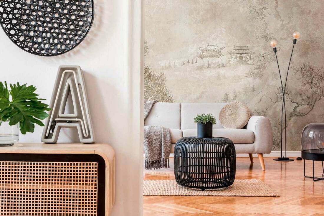 Metropolitan Stories The Wall 38247-1 Tapeta ścienna AS-MURAL, motyw azjatycki, domki