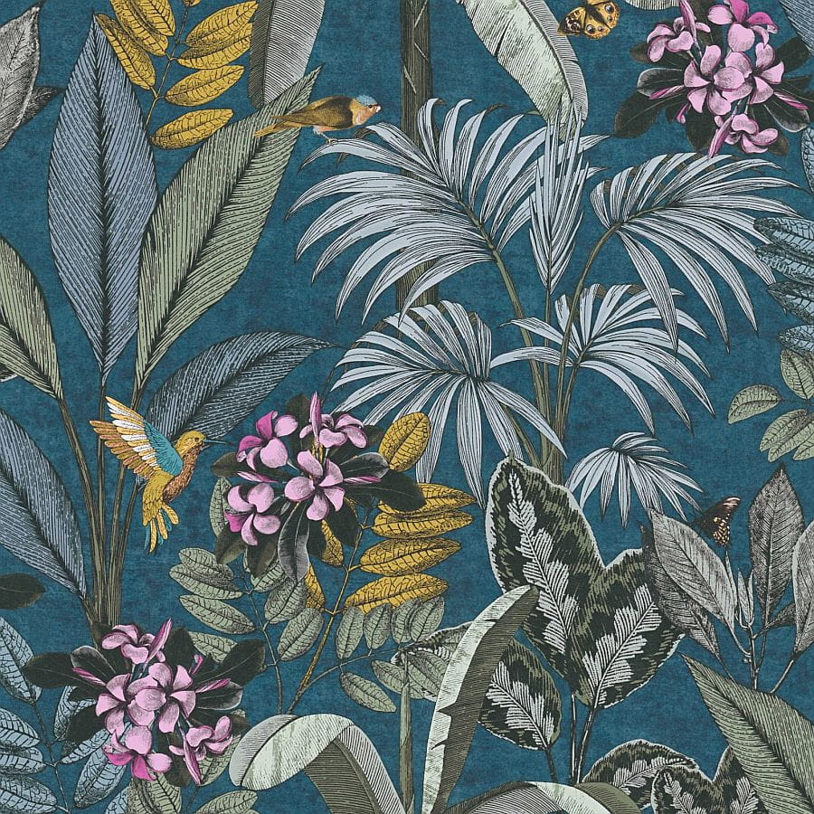 Pint Walls 38738-3 Tapeta ścienna AS, botanika, liście palmy, kwiaty, koliber