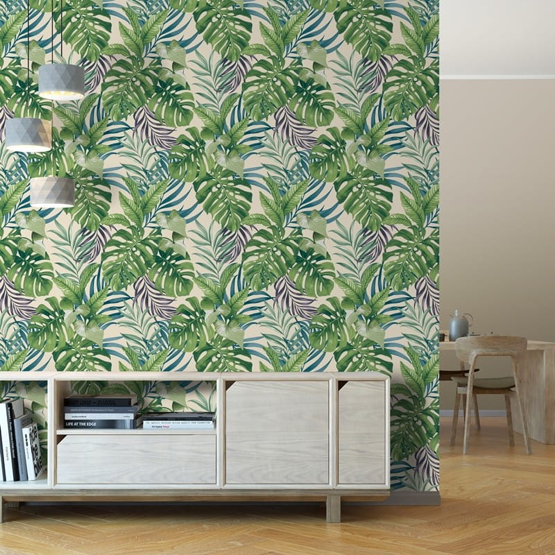 Tapeta ścienna papierowa liście, palmy, monstery, L56104