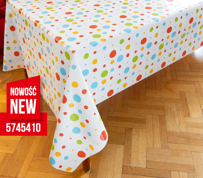 Cerata plamoodporna Obrus z PCV na włókninie Ergis 5745410 kolorowe groszki szer. 140cm
