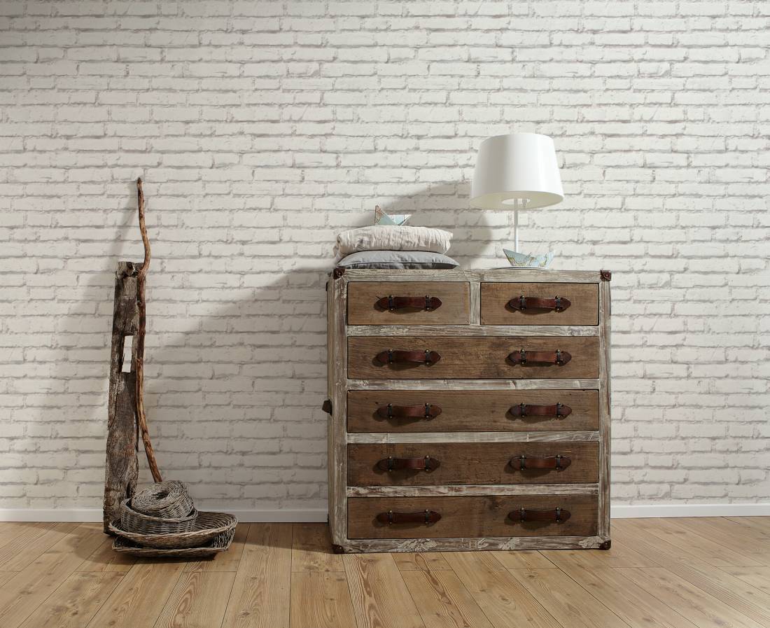 Elements 31943-1 Tapeta ścienna AS, tapeta na flizelinie w białą cegłę 3D do pokoju, jadalni, przedpokoju