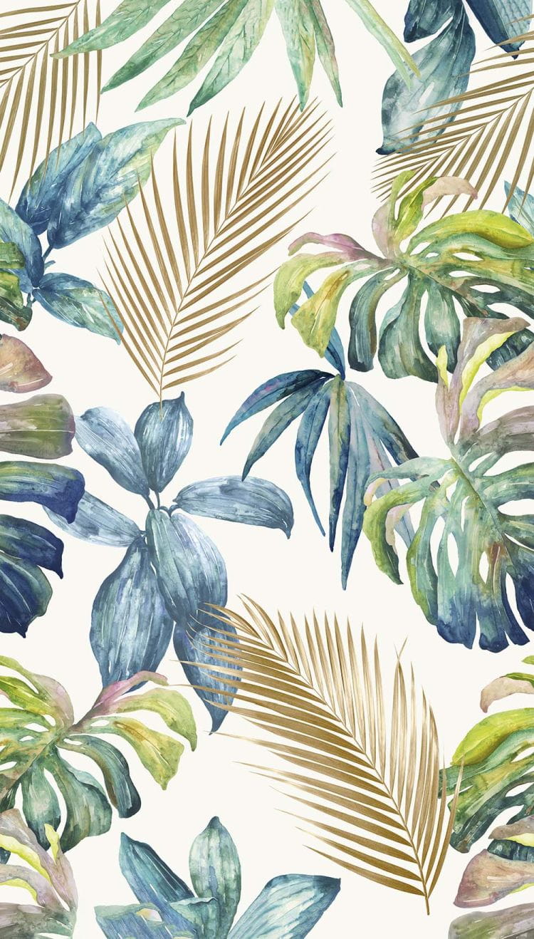 Tapeta ścienna A54501 Wild Palms – tropikalne liście w akwarelowym stylu | Styl naturalny, nowoczesna elegancja