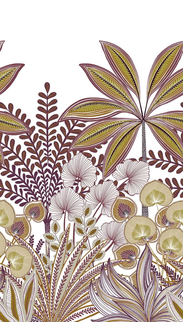 Tapeta ścienna A67701 Jody – stylizowana roślinność tropikalna w eleganckiej kolorystyce | Styl dekoracyjny, nowoczesny