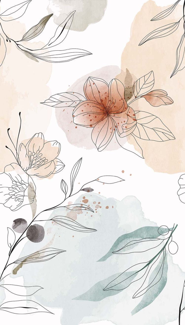 Tapeta ścienna Grandeco Orom 2 – kwiatowy motyw line art z akwarelowym tłem | Styl nowoczesny, botaniczny