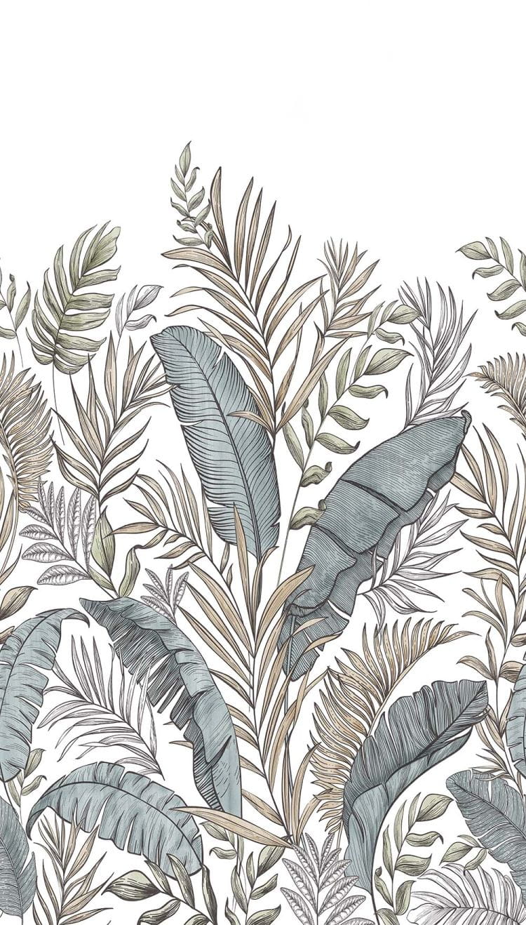 Tapeta ścienna A73401 Colobra – subtelna roślinność tropikalna w chłodnej palecie | Styl naturalny, elegancki