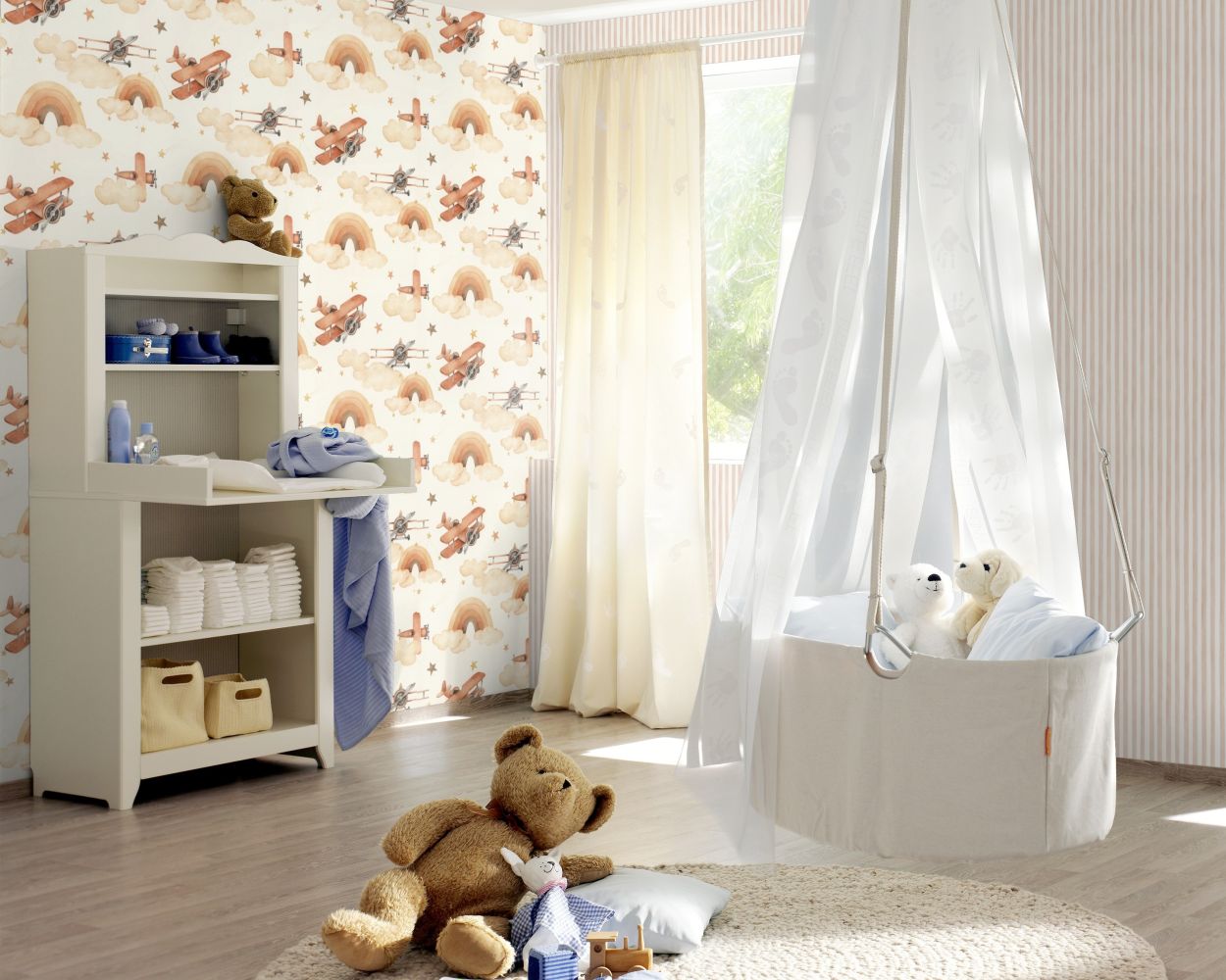 Tapeta flizelinowa 252774 Rasch Kids World II paski, paseczki, beżowe