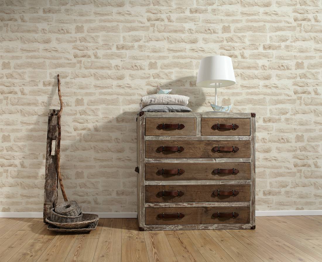 Elements 35580-3 Tapeta ścienna AS, tapeta na flizelinie AS Creation kamień wapienny 3D beżowy, mur kamienny, tapeta do pokoju, kuchni