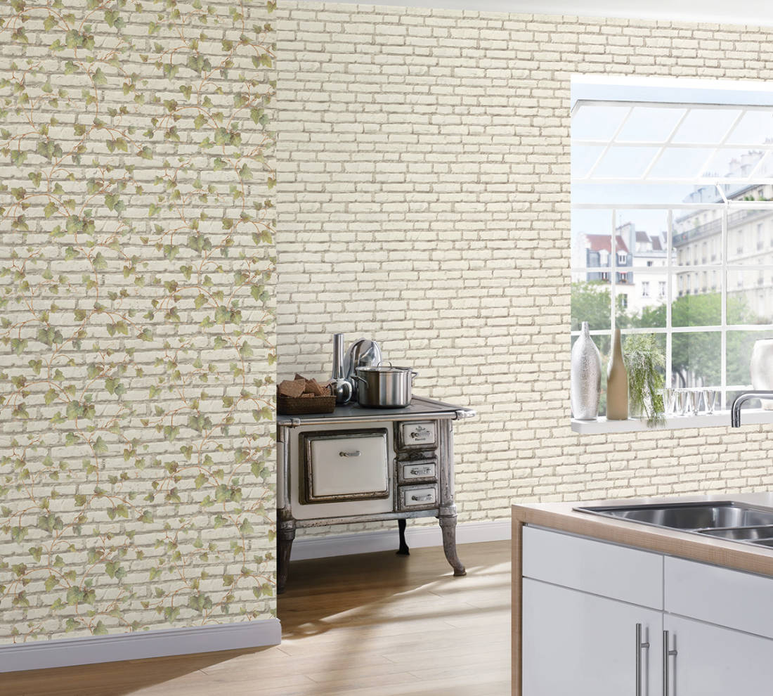 Elements 31943-1 Tapeta ścienna AS, tapeta na flizelinie w białą cegłę 3D do pokoju, jadalni, przedpokoju